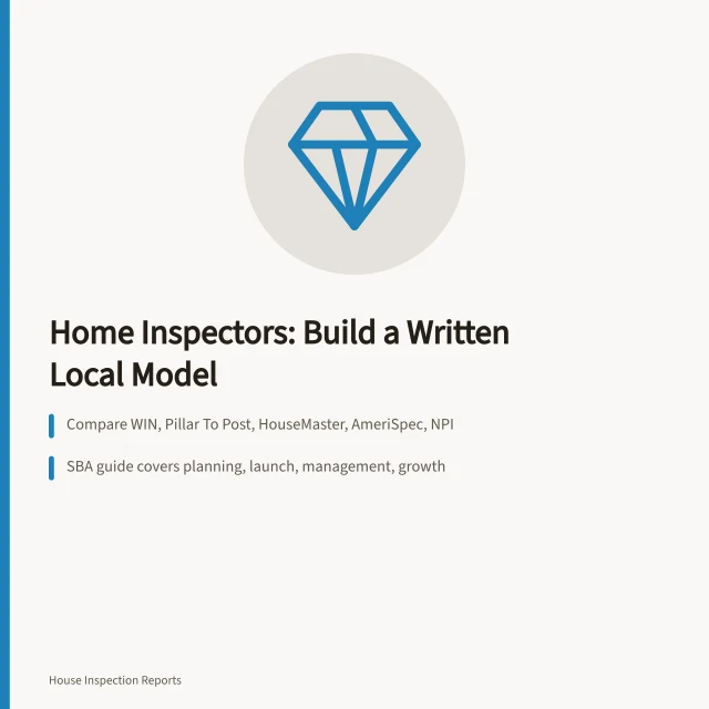 Card comparing home inspection business models and planning resources. Home inspectors: what the experienced already know