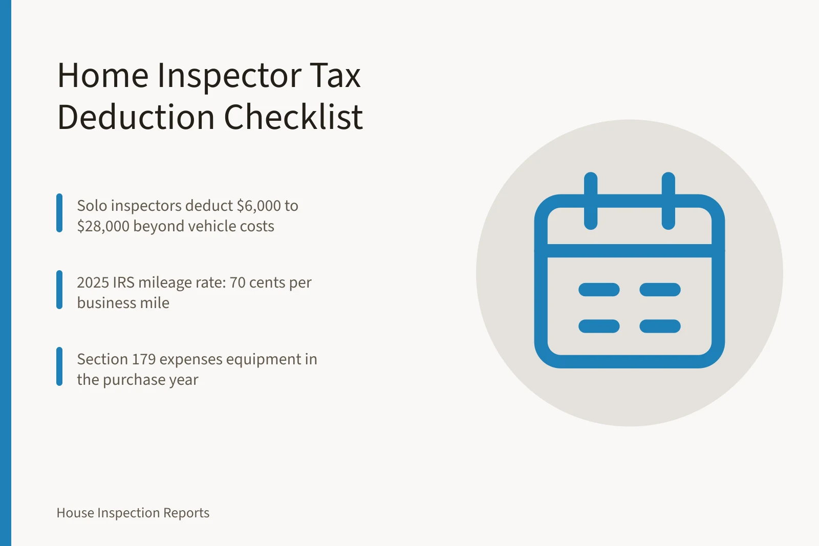 Tax deduction checklist for home inspection business owners. Tax Deductions for Home Inspection Business Owners: A Checklist