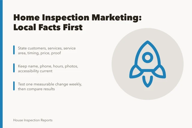 Card summarizing home inspection marketing lessons on local accuracy and testing. 4 lessons worth learning about home inspection marketing