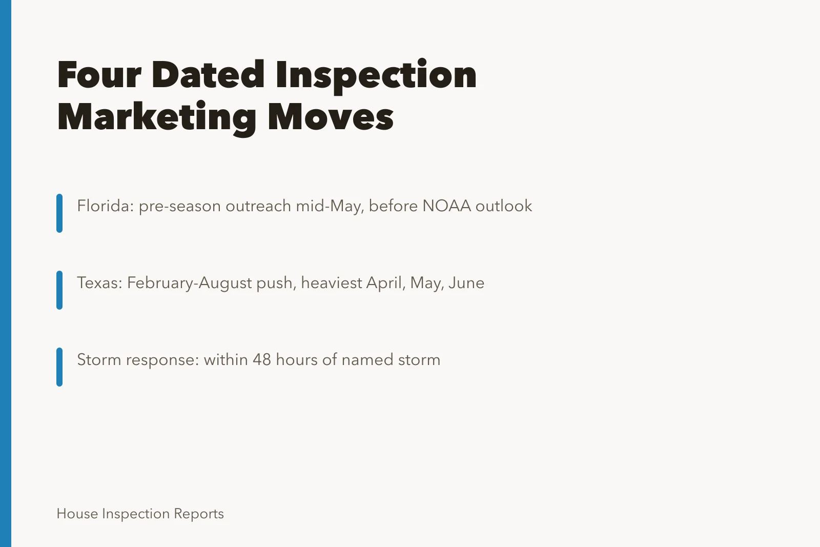 Calendar icon for seasonal home inspection marketing moves in Florida and Texas. 4 seasonal marketing moves for inspection businesses in Florida and Texas