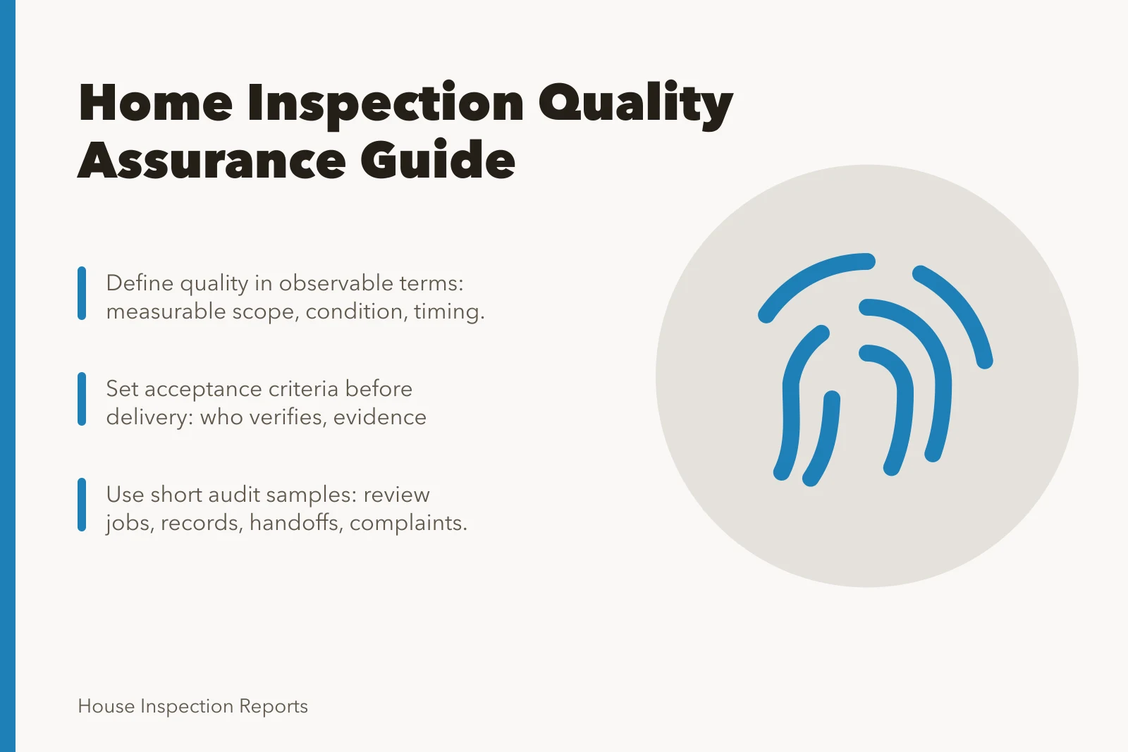 Checklist and verification icon for home inspection quality assurance. Getting home inspection service quality right the first time