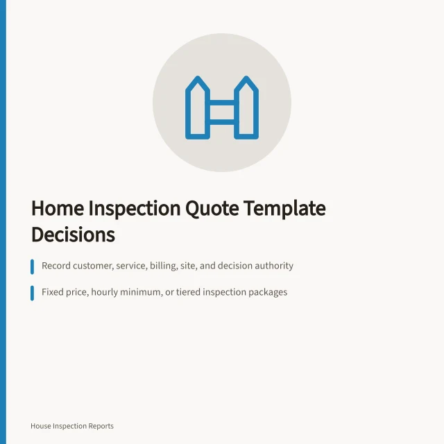 Card outlining home inspection quote template fields and pricing approaches. How to write a home inspection business quote, with pricing examples