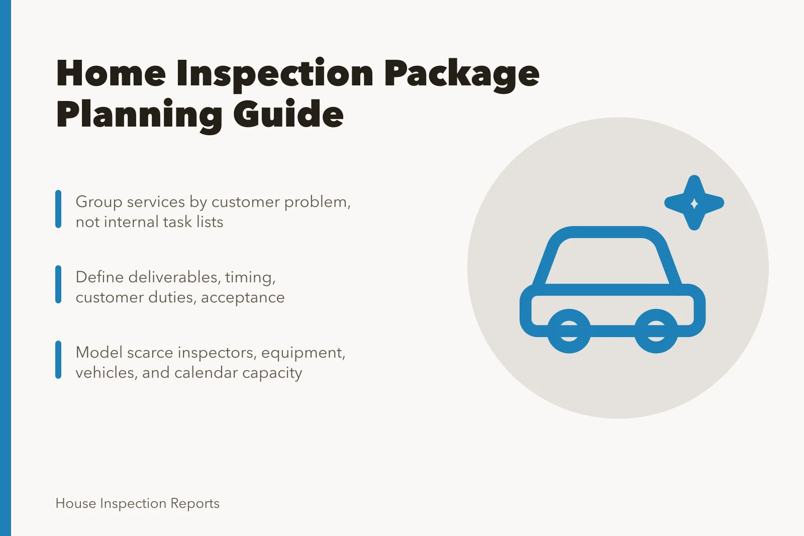 Card outlining how to structure home inspection business service packages. What to put in a home inspection business package