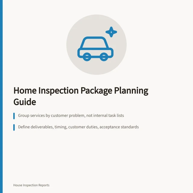 Card outlining how to structure home inspection business service packages. What to put in a home inspection business package