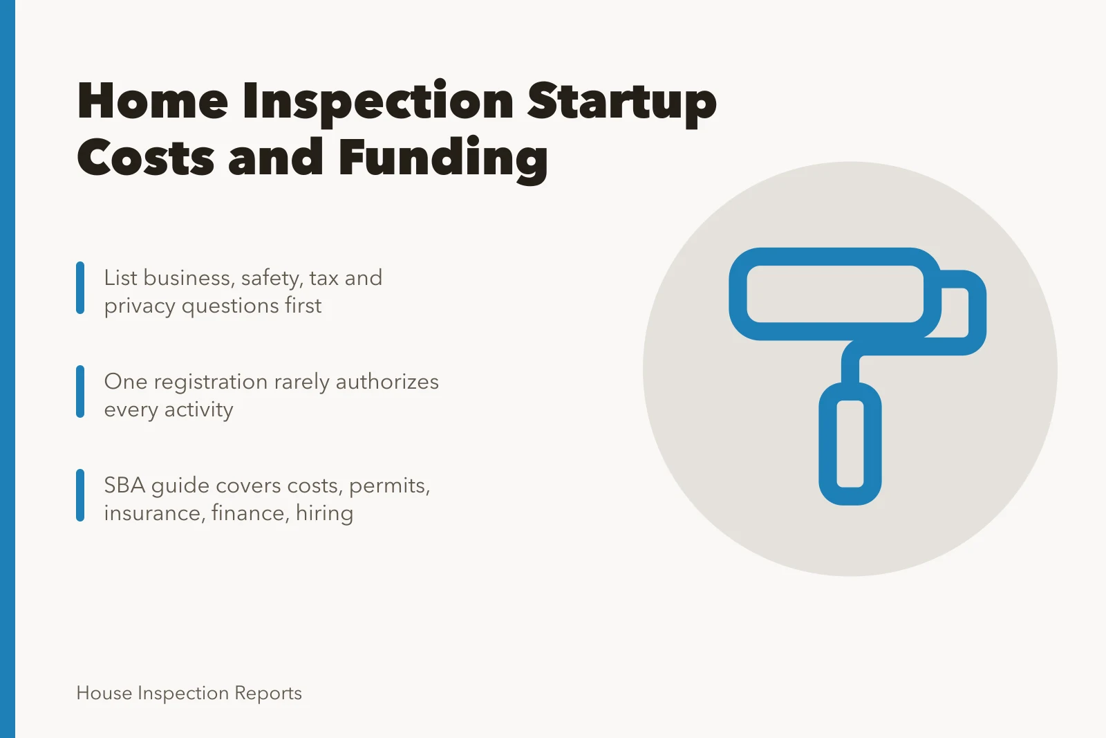 Card on home inspection startup costs, funding paths and regulatory checks. Home inspection startup costs explained, with realistic funding paths