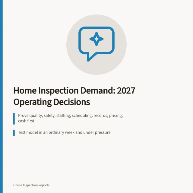 Card summarizing home inspection demand trends and operating decisions for 2027. Where home inspection demand is heading in 2027