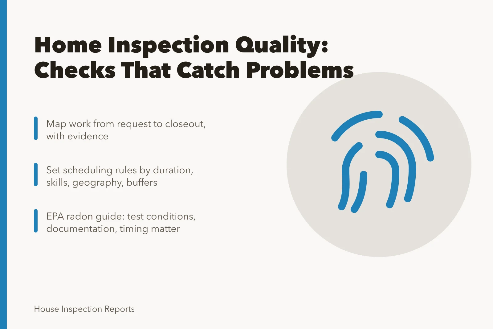 Checklist card for home inspection quality control and service checks. Home inspection owners service quality: the checks that catch problems