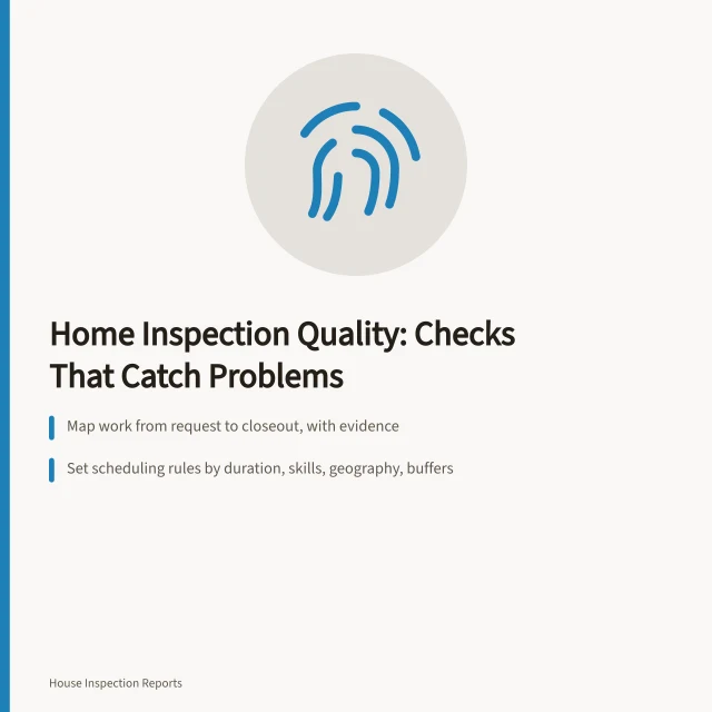 Checklist card for home inspection quality control and service checks. Home inspection owners service quality: the checks that catch problems