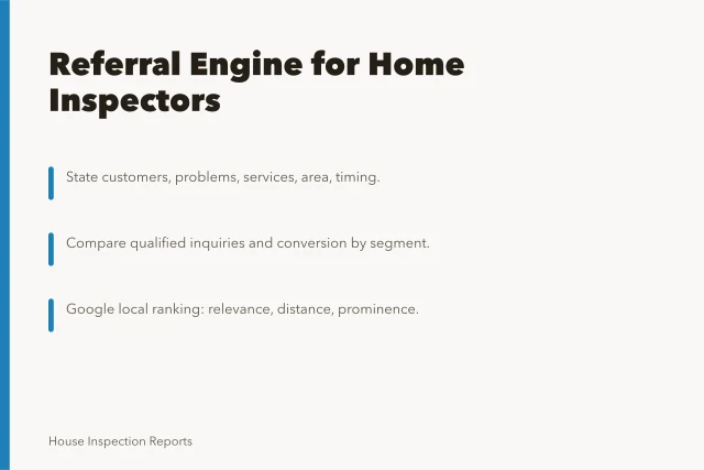 Referral program decisions for home inspection business growth. The referral engine inside a home inspection owners