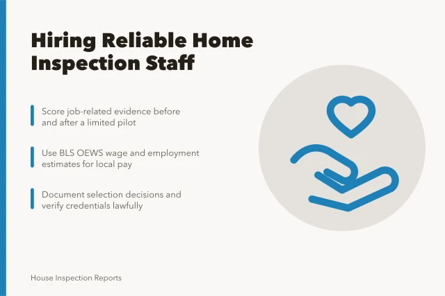 Card on hiring reliable home inspection staff using scored evidence and wage data. How a home inspection business hires people it can count on without the jargon