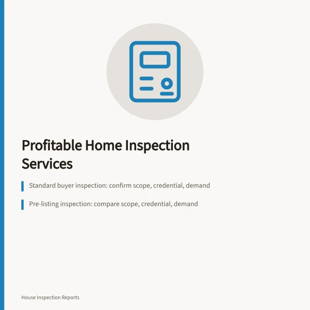 Card listing profitable home inspection services with scope and demand checks. The home inspection services that make the most money
