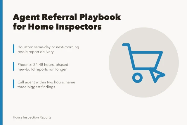 Referral playbook for home inspectors working with real estate agents. Working with real estate agents in Houston and Phoenix, a referral playbook