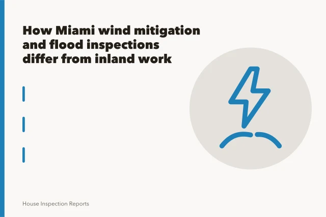 Pin-type moisture meter pressed into a baseboard to read wall cavity dampness. How Miami wind mitigation and flood inspections differ from inland work