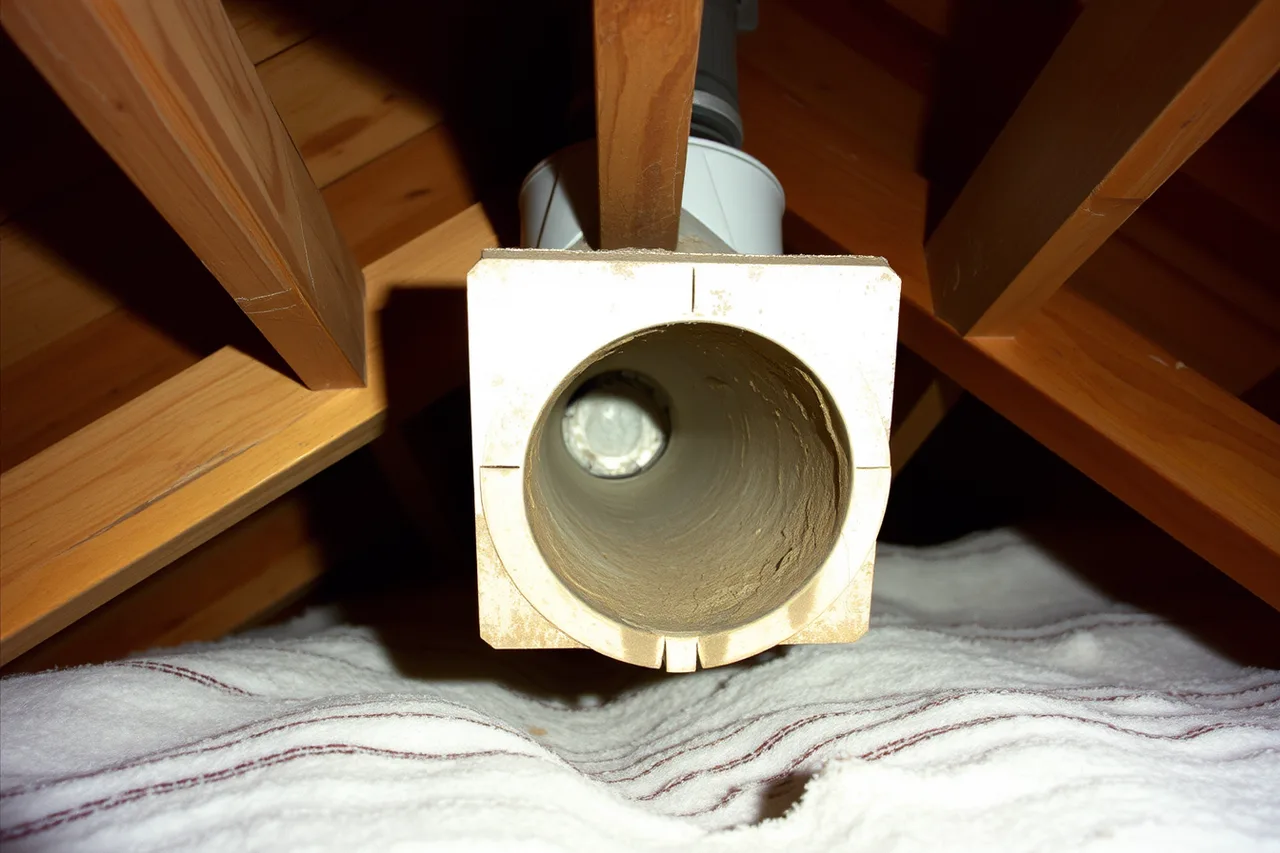 Bath fan duct venting into attic insulation, a common moisture trap (Seattle moisture and mold inspections compared with Denver snow load checks)